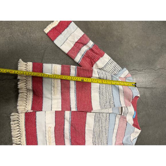 J. Mclaughlin Embroidered Striped Tassel Jacket Size large Red‎ Blue Cream - Picture 3 of 4